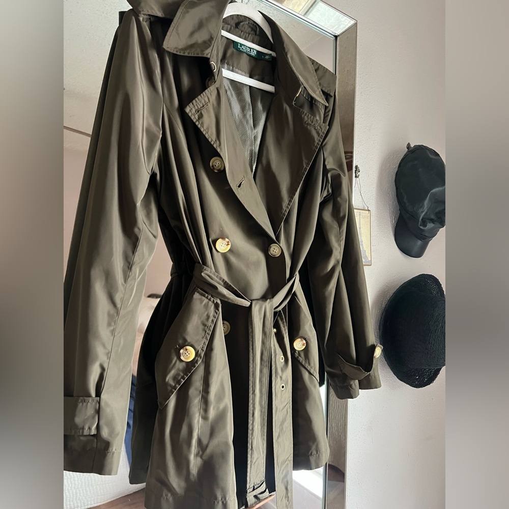 Lauren Ralph Lauren Olive Double-Breasted Trench Coat